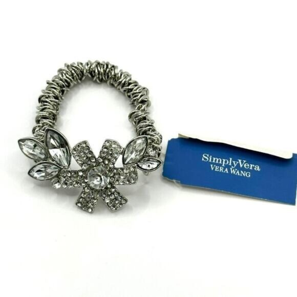 Simply Vera by Vera Wang Silver Tone Stretch Chain Rhinestone Bracelet - Picture 2 of 4
